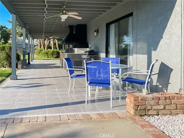 42722 20th St W, Lancaster, CA 93534 - view of patio / terrace with outdoor dining space, a ceiling fan, and grilling area