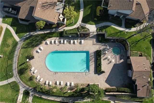 1643 Golden Tree Ct Unit C, Corona, CA 92879 - aerial view of property and surrounding area featuring a pool area