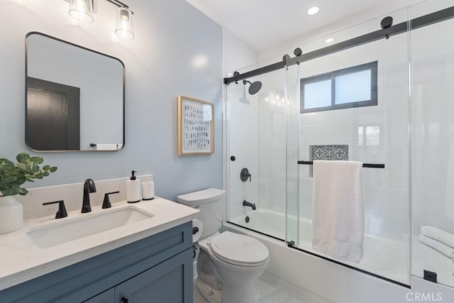 3556 Olive Ave, Long Beach, CA 90807 - full bath featuring vanity, toilet, combined bath / shower with glass door, and recessed lighting