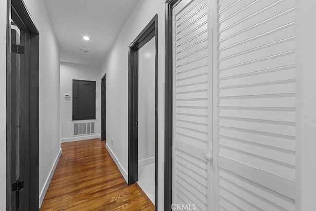 3556 Olive Ave, Long Beach, CA 90807 - corridor featuring baseboards, dark wood-type flooring, and recessed lighting
