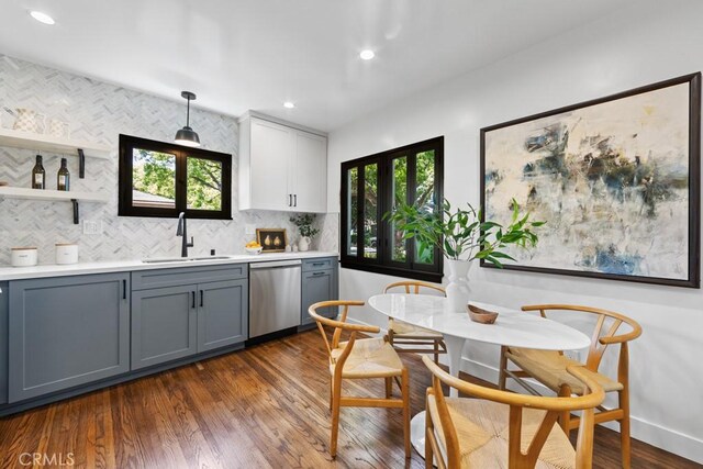 3556 Olive Ave, Long Beach, CA 90807 - kitchen featuring dishwasher, a sink, plenty of natural light, gray cabinetry, and recessed lighting