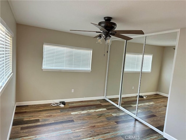 18083 Deodar St, Hesperia, CA 92345 - unfurnished bedroom with wood finished floors, a closet, and a ceiling fan
