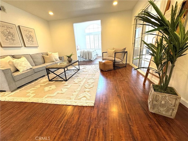 1101 Hourglass Pl, Diamond Bar, CA 91765 - living area featuring dark wood finished floors, recessed lighting, and baseboards