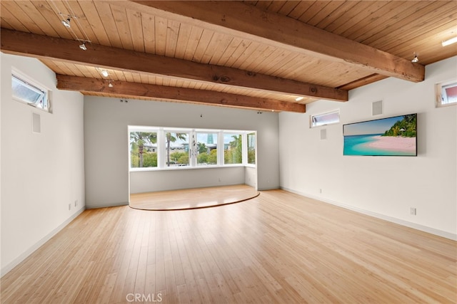 1623 W Balboa Blvd, Newport Beach, CA 92663 - unfurnished living room featuring wood ceiling with exposed beams, wood finished floors, basketball court, and baseboards