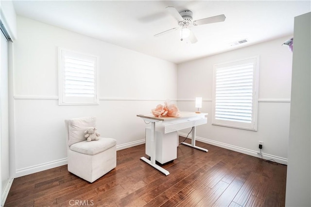 1803 Chambers Ct, Fullerton, CA 92833 - office area with dark wood finished floors, ceiling fan, and baseboards