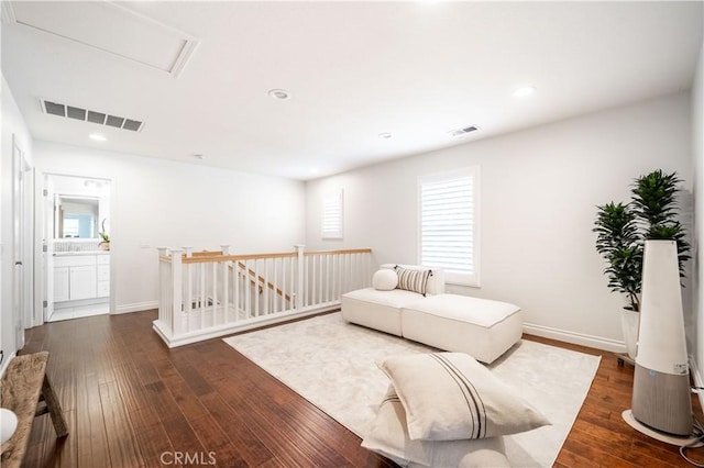 1803 Chambers Ct, Fullerton, CA 92833 - sitting room featuring plenty of natural light, dark wood-style flooring, baseboards, an upstairs landing, and recessed lighting