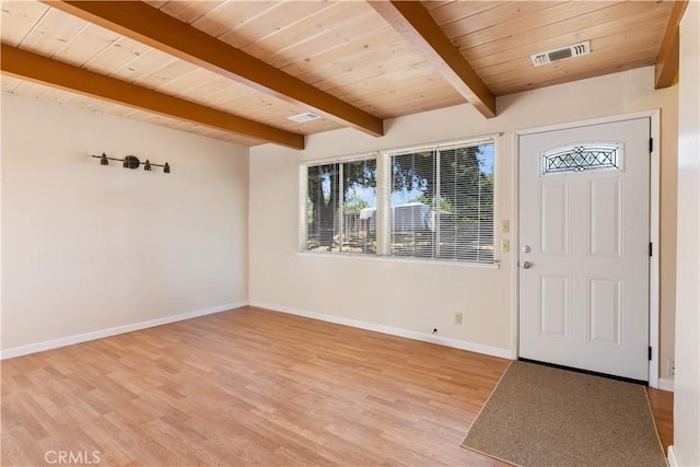 3996 Leonore Ave, Clearlake, CA 95422 - foyer with light wood-style floors, wooden ceiling with exposed beams, and baseboards