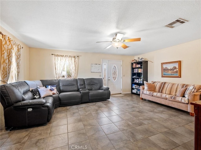 49333 Riverside Rd, Newberry Springs, CA 92365 - living area featuring ceiling fan, a textured ceiling, and baseboards