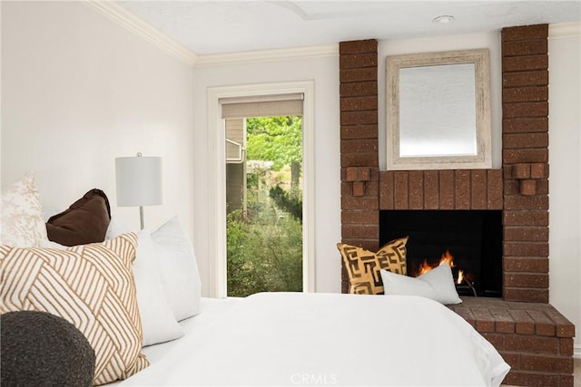 32022 Via Pavo Real, Coto De Caza, CA 92679 - bedroom featuring crown molding and a brick fireplace
