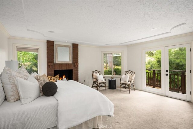 32022 Via Pavo Real, Coto De Caza, CA 92679 - bedroom with access to outside, a textured ceiling, multiple windows, crown molding, and carpet floors