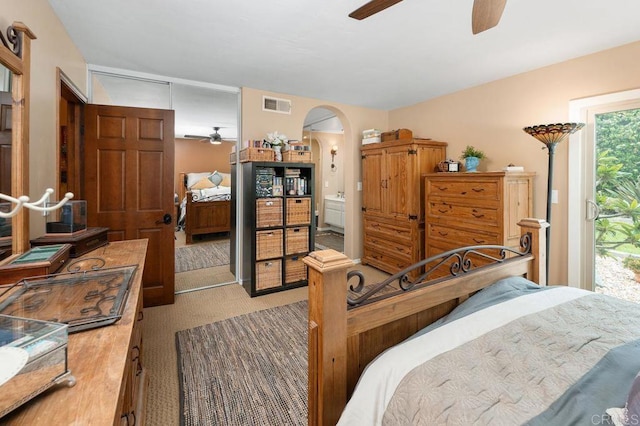 1663 Linda Sue Ln, Encinitas, CA 92024 - bedroom with arched walkways, carpet, and access to exterior