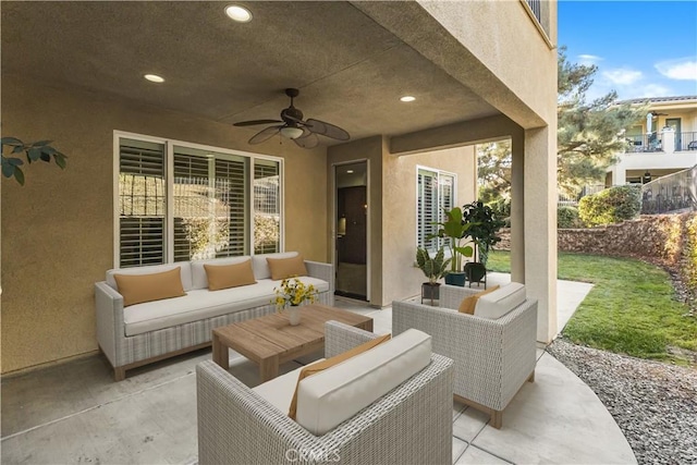 23795 Los Pinos Ct, Corona, CA 92883 - view of patio / terrace with outdoor lounge area and ceiling fan