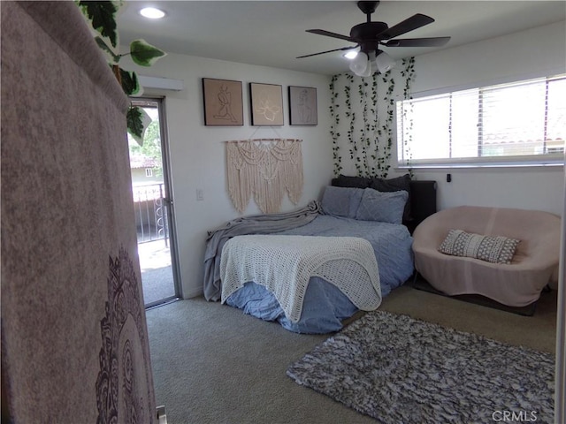 1598 Border Ave Unit H, Corona, CA 92882 - bedroom with access to exterior, carpet flooring, ceiling fan, and recessed lighting
