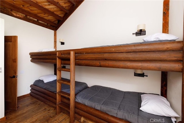 1370 Calgary Dr, Lake Arrowhead, CA 92352 - bedroom with wood finished floors and lofted ceiling