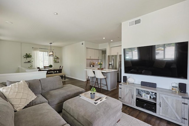 3171 Dehesa Rd Unit 3, El Cajon, CA 92019 - living area with dark wood-type flooring, a chandelier, and recessed lighting