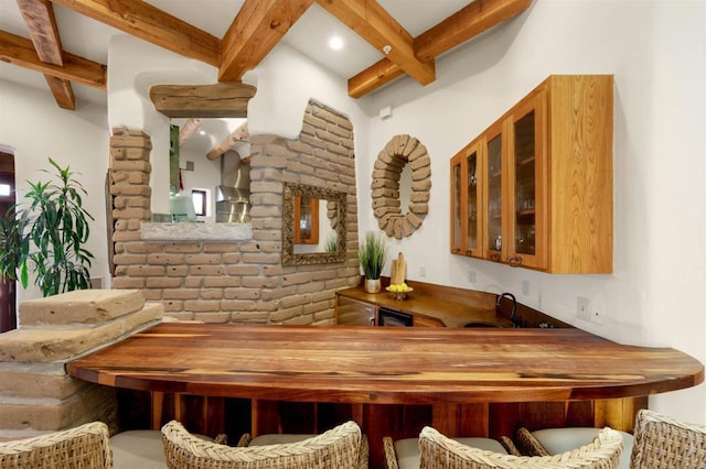 3198 Ashley Park Way, Jamul, CA 91935 - dining space featuring beam ceiling and wet bar