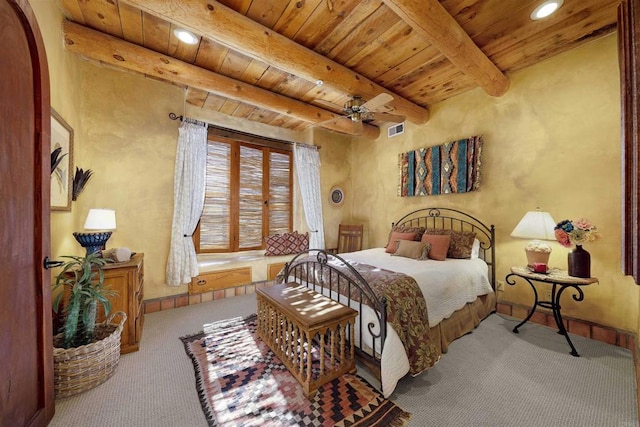 3198 Ashley Park Way, Jamul, CA 91935 - bedroom featuring carpet, wood ceiling with exposed beams, recessed lighting, and baseboards
