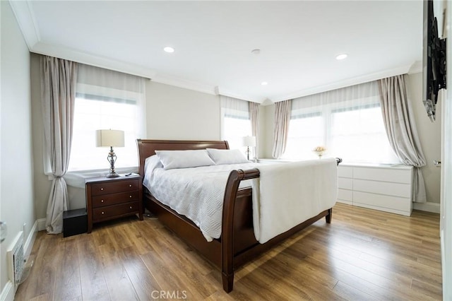 1281 E Orange Grove Blvd, Pasadena, CA 91104 - bedroom featuring crown molding, wood finished floors, recessed lighting, and baseboards