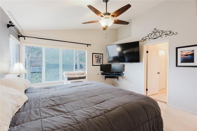 20019 Franks Way, Saugus, CA 91350 - carpeted bedroom with vaulted ceiling, baseboards, and ceiling fan