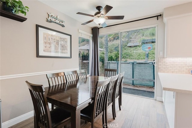 20019 Franks Way, Saugus, CA 91350 - dining space with ceiling fan, baseboards, and light wood-style flooring