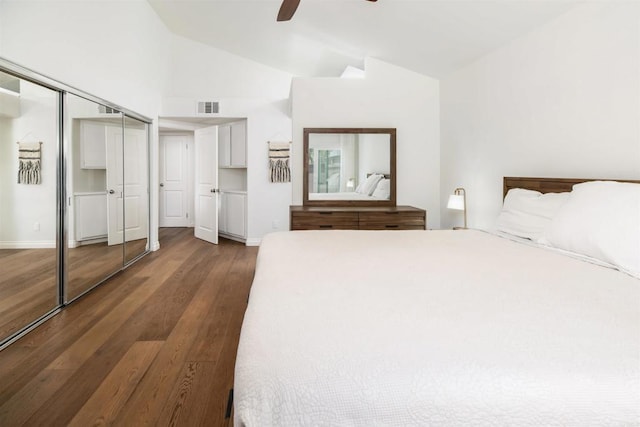 6848 Xana Way, Carlsbad, CA 92009 - bedroom with wood finished floors, lofted ceiling, baseboards, and a ceiling fan