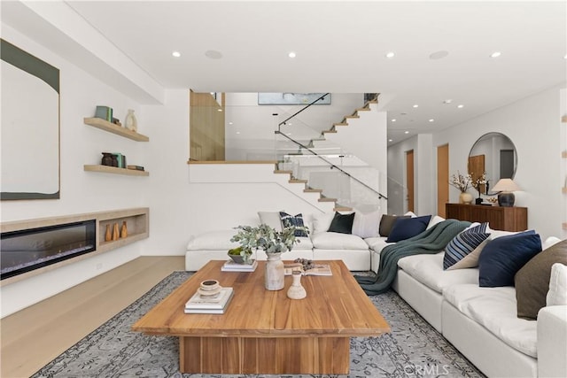 13536 Morrison St, Sherman Oaks, CA 91423 - living area featuring stairway, recessed lighting, and a glass covered fireplace