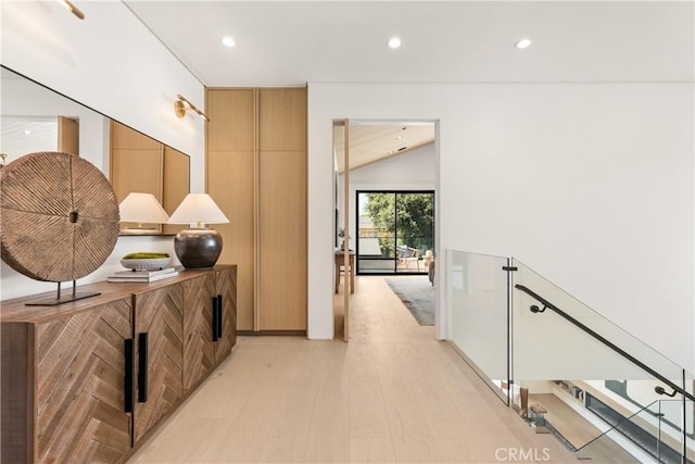 13536 Morrison St, Sherman Oaks, CA 91423 - hall with lofted ceiling, light wood-style flooring, and recessed lighting