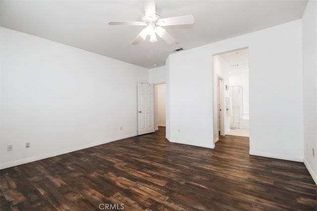 1171 Otano Way, Oxnard, CA 93030 - unfurnished bedroom with dark wood-style floors, baseboards, ceiling fan, and connected bathroom