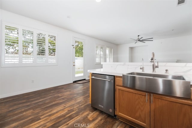 1171 Otano Way, Oxnard, CA 93030 - kitchen with dishwasher, a sink, healthy amount of natural light, and dark wood-type flooring