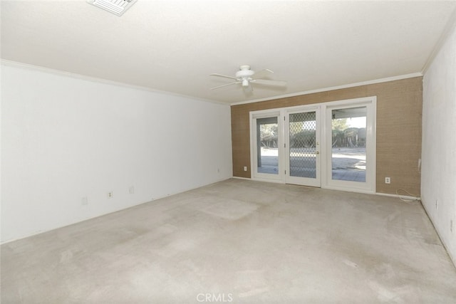 19355 Tomahawk Rd, Apple Valley, CA 92307 - empty room featuring ceiling fan, crown molding, and light carpet