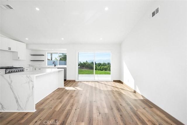 1563 Gary Ln, Redlands, CA 92374 - unfurnished living room featuring light wood-style flooring, a sink, recessed lighting, and baseboards