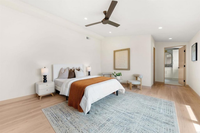 164 Cherry Ave, Carlsbad, CA 92008 - bedroom featuring light wood finished floors, recessed lighting, and a ceiling fan