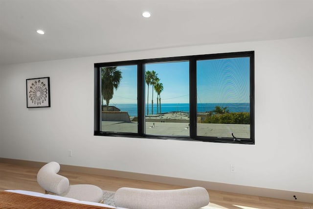 164 Cherry Ave, Carlsbad, CA 92008 - living area with wood finished floors, a water view, and recessed lighting