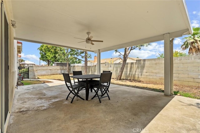 609 E Newmark Ave, Monterey Park, CA 91755 - fenced backyard with ceiling fan, a patio area, and outdoor dining area