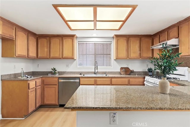 609 E Newmark Ave, Monterey Park, CA 91755 - kitchen with dishwasher, under cabinet range hood, gas range gas stove, light stone countertops, and recessed lighting