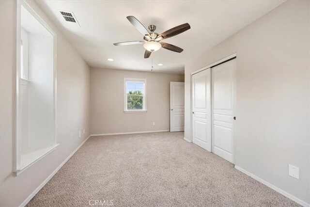 11506 Cuervo Way, Atascadero, CA 93422 - unfurnished bedroom with carpet floors, baseboards, a closet, ceiling fan, and recessed lighting