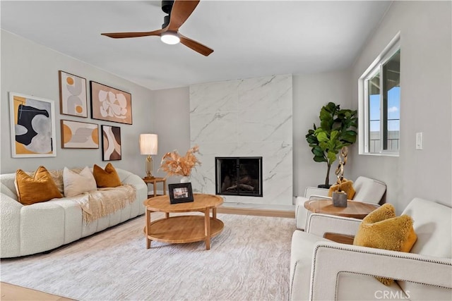 2014 Cumberland Rd, Glendora, CA 91741 - living room with a ceiling fan, wood finished floors, and a high end fireplace