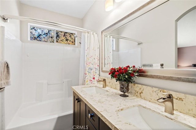 1324 Soundview Cir, Corona, CA 92881 - bathroom with shower / tub combo with curtain and double vanity