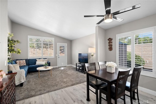 1324 Soundview Cir, Corona, CA 92881 - dining space featuring lofted ceiling, light wood-type flooring, plenty of natural light, and a ceiling fan