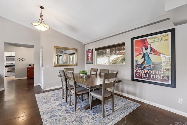 1529 Cloverdale Rd, Escondido, CA 92027 - dining space with finished concrete flooring, vaulted ceiling, and baseboards