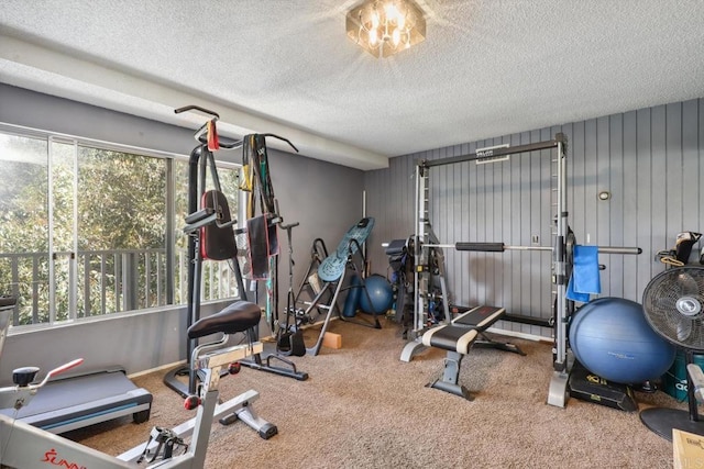 1529 Cloverdale Rd, Escondido, CA 92027 - exercise room with healthy amount of natural light, a textured ceiling, carpet floors, and baseboards