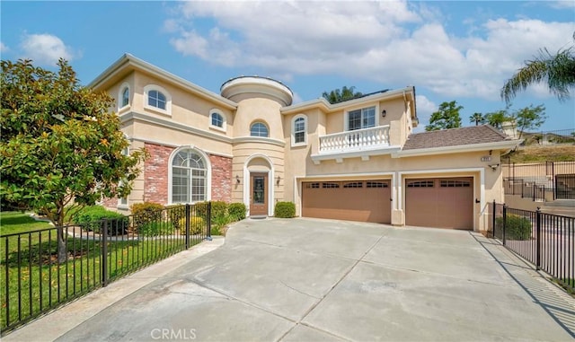 211 Franklin Ave, Redlands, CA 92373 - mediterranean / spanish home with stucco siding, a balcony, concrete driveway, and a garage