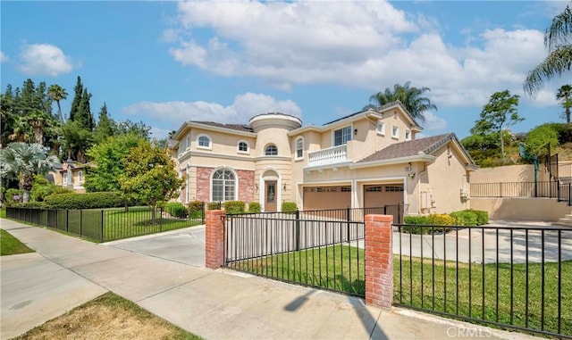 211 Franklin Ave, Redlands, CA 92373 - mediterranean / spanish-style home featuring stucco siding, a balcony, and concrete driveway