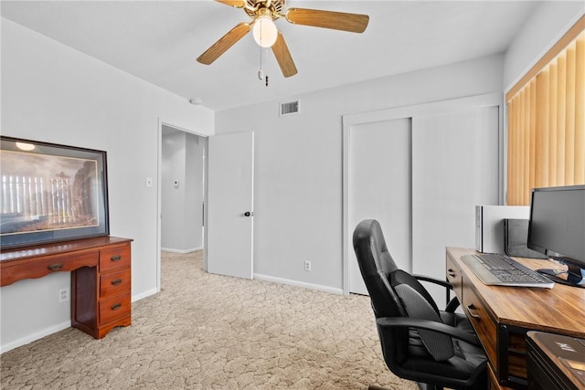 1426 E Colver Pl, Covina, CA 91724 - home office featuring a ceiling fan, light colored carpet, and baseboards