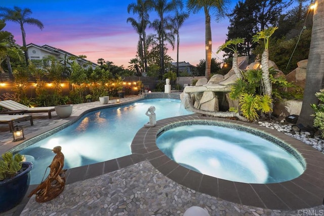 4520 Tarantella Ln, San Diego, CA 92130 - view of pool with a fenced backyard, a patio, and a pool with connected hot tub