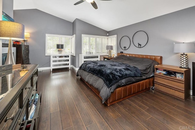 4520 Tarantella Ln, San Diego, CA 92130 - bedroom with vaulted ceiling, dark wood-type flooring, baseboards, and ceiling fan