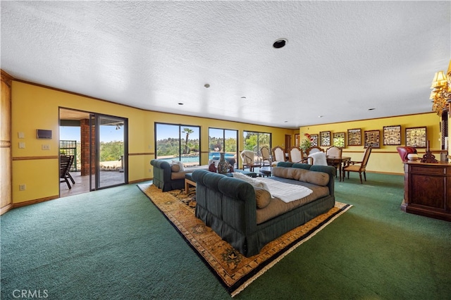 2360 Oakleaf Canyon Rd, Walnut, CA 91789 - living room featuring carpet, a textured ceiling, and baseboards