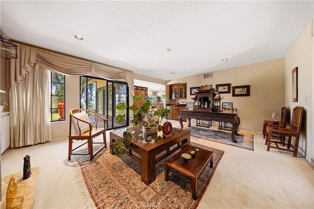 2360 Oakleaf Canyon Rd, Walnut, CA 91789 - living area featuring light colored carpet, baseboards, and recessed lighting