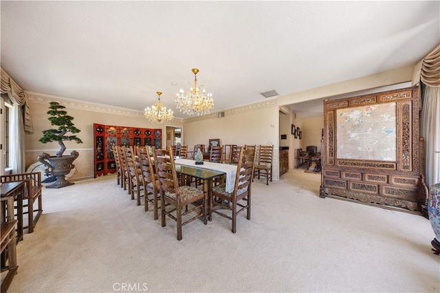 2360 Oakleaf Canyon Rd, Walnut, CA 91789 - dining room with carpet flooring, a chandelier, and ornamental molding