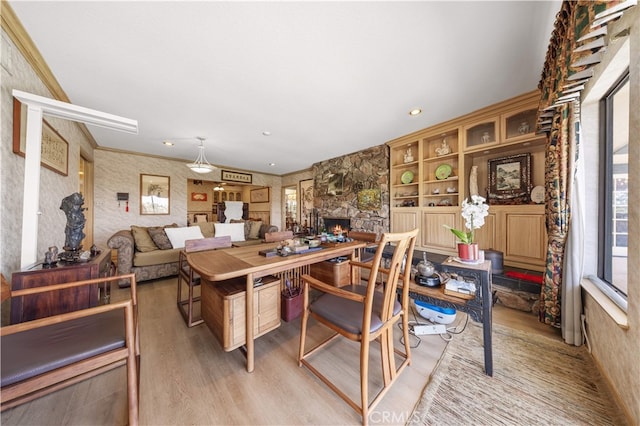 2360 Oakleaf Canyon Rd, Walnut, CA 91789 - office area with light wood-type flooring and a fireplace